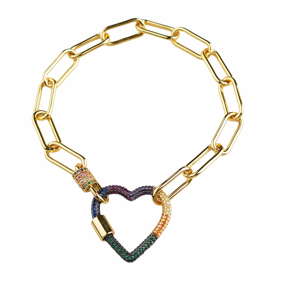 Rainbow Heart Link Bracelet